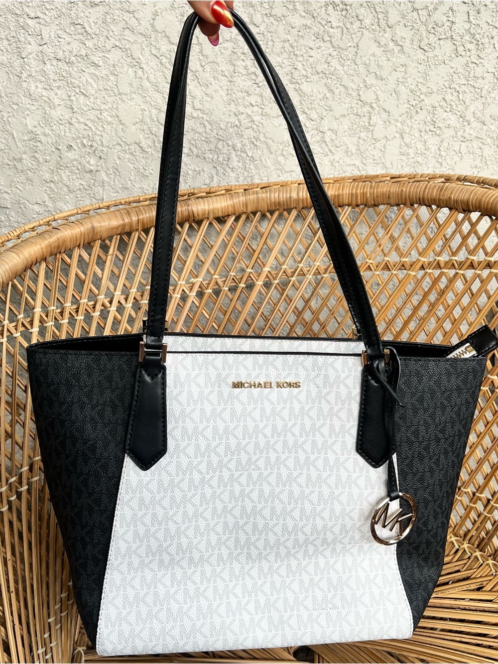 Michael Kors Black & White Logo Shoulder Tote